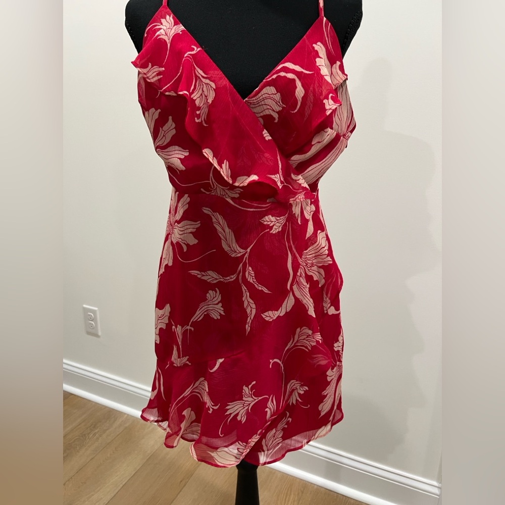Express Bright Red/Pink and White Asymmetrical Jumper Dress Medium